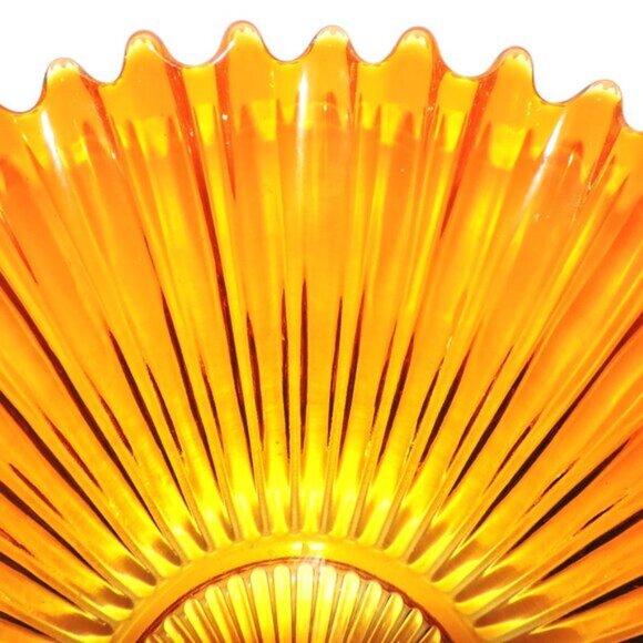 Large Fluted Flared Orange Glass Bowl Home Decor Room Accent Autumn - Picture 5 of 5